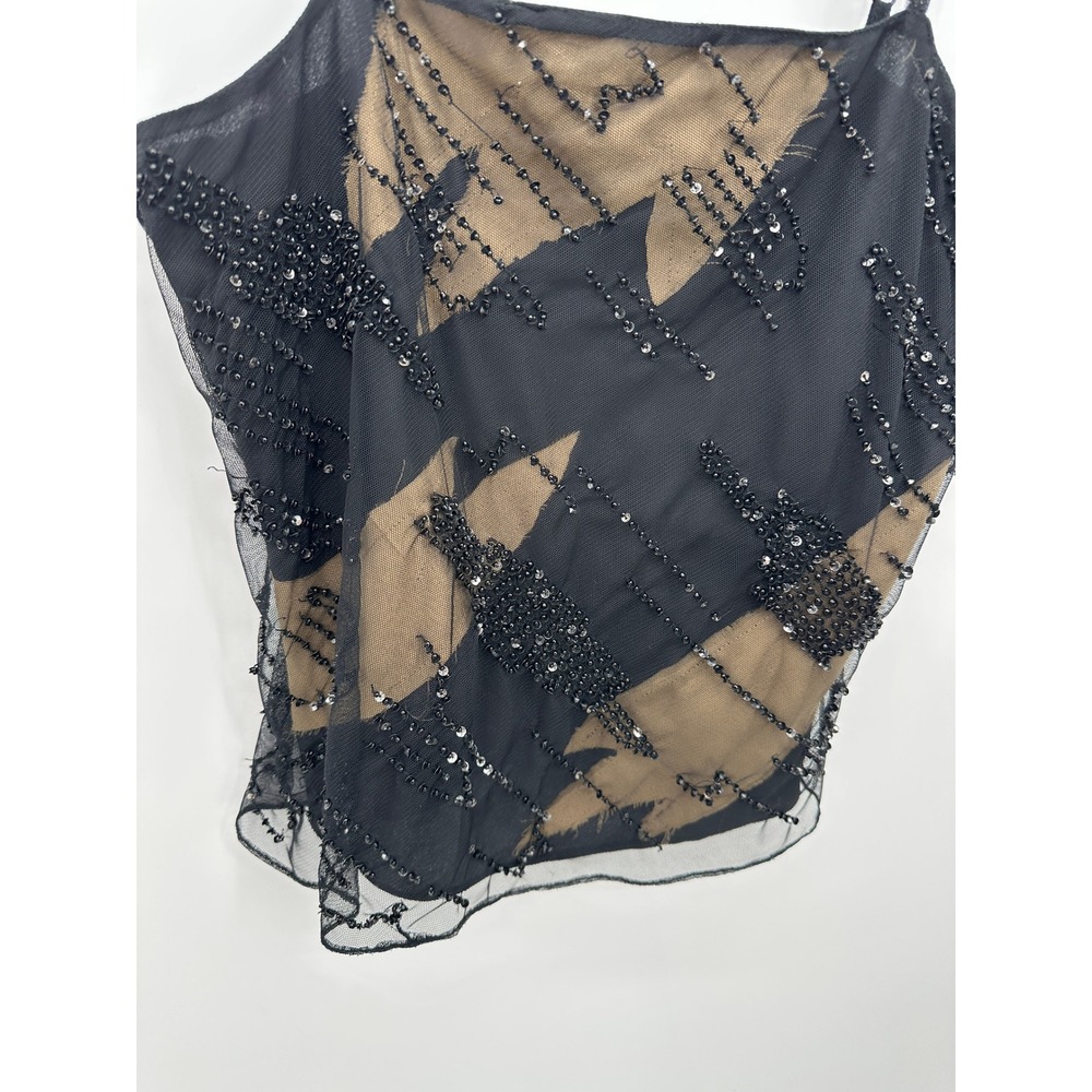Vtg Y2K Beaded Mesh Tank Top‎ Rave Grunge Cyber Punk Whimsigoth Festival Sz S